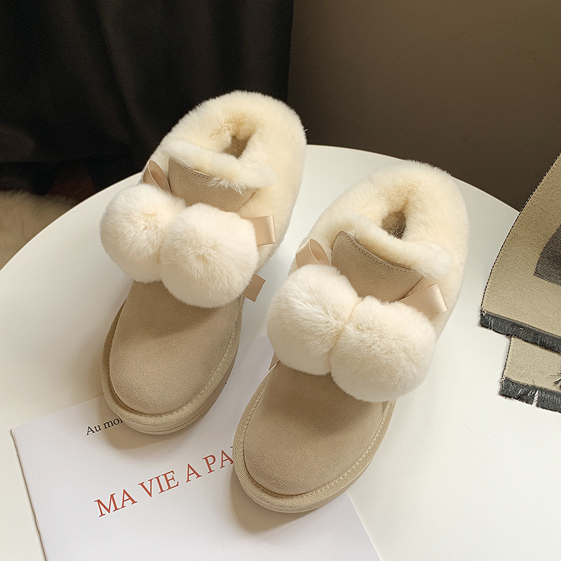 11540977.飞鹰雪地靴冬季新款女鞋中筒靴人造长毛绒真毛球短靴