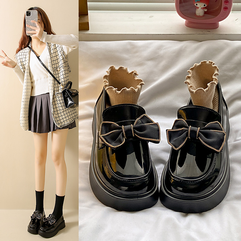 11648399.FANDEI春季新款厚底乐福鞋复古黑色女鞋英伦风小皮鞋(拍大一码)