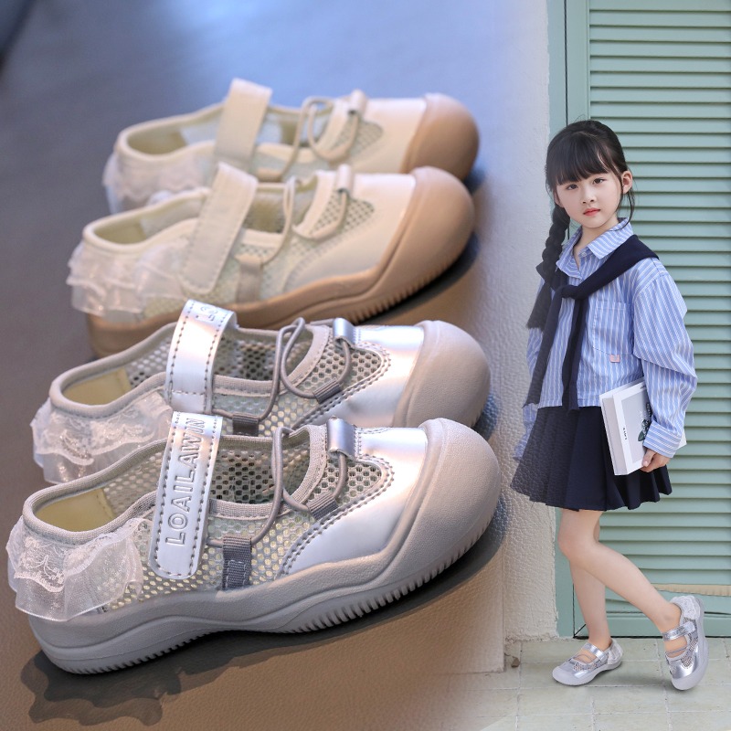 12064963.德国飞鹰女童休闲包头运动凉鞋2025春夏款透气蕾丝花边百搭跑鞋(拍大一码)