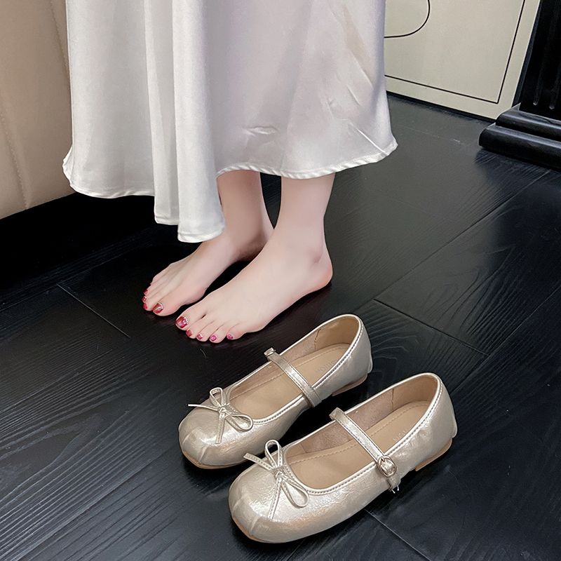 12384179.FANDEI夏季新款芭蕾风蝴蝶结浅口单鞋女配裙子玛丽珍鞋（大一码拍）