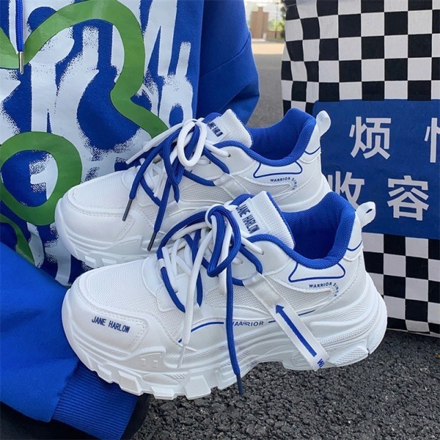 12426670.FANDEI秋季新款厚底老爹鞋初中生女孩网面透气小白运动鞋(大一码拍)天蓝无勿拍