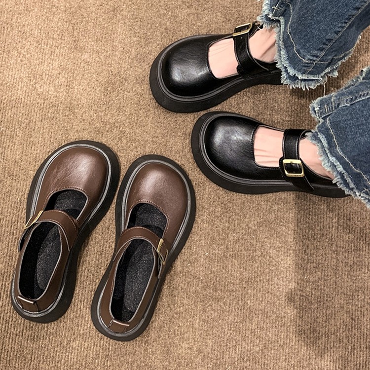 12426645.FANDEI秋季新款厚底浅口乐福鞋女学院风日系小皮鞋松糕圆头单鞋(大一码拍)