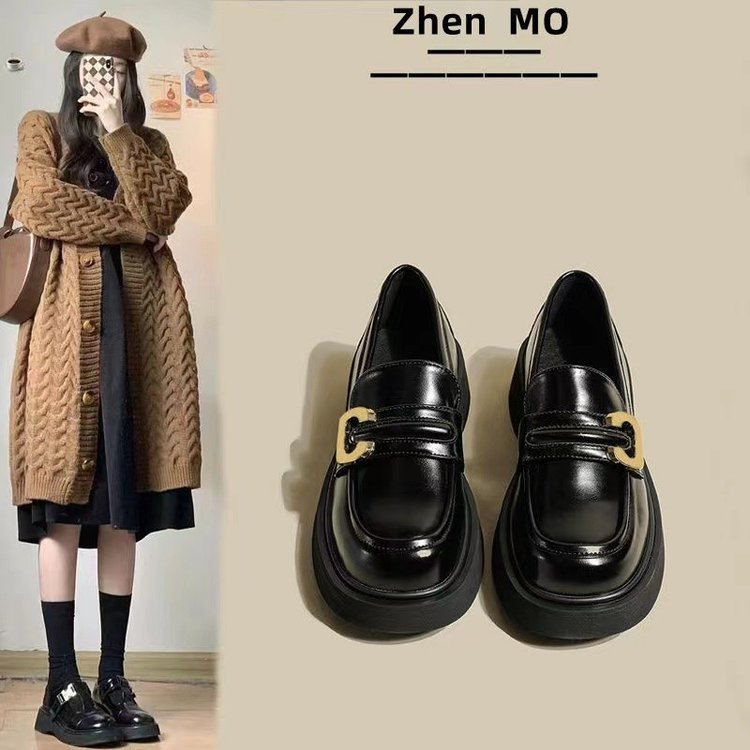 12448414.FANDEI秋季新款JK制服小皮鞋女款英伦风百搭厚底乐福鞋黑色女鞋鞋子