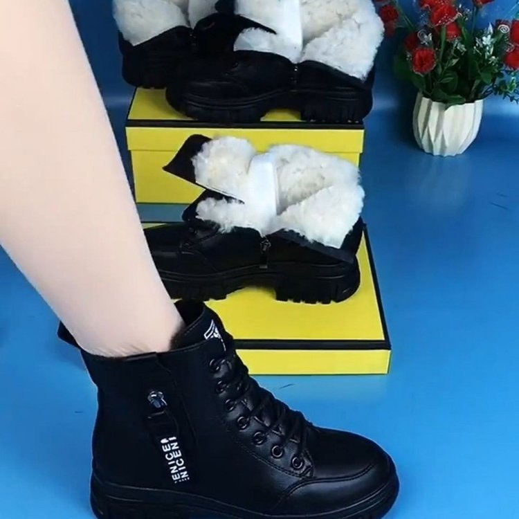 12650256.FANDEI马丁靴女软皮雪地靴冬季新款加絨加厚棉靴厚底增高保暖棉鞋女