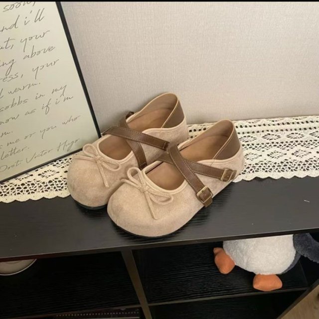 12650854.FANDEI复古包头勃肯鞋女秋季新款厚底增高设计感蝴蝶结一脚蹬乐福鞋