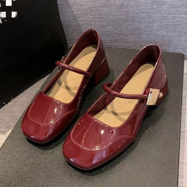 12652587.FANDEI软皮气质粗跟单鞋女秋季新款法式绝美玛丽珍鞋女士小皮鞋
