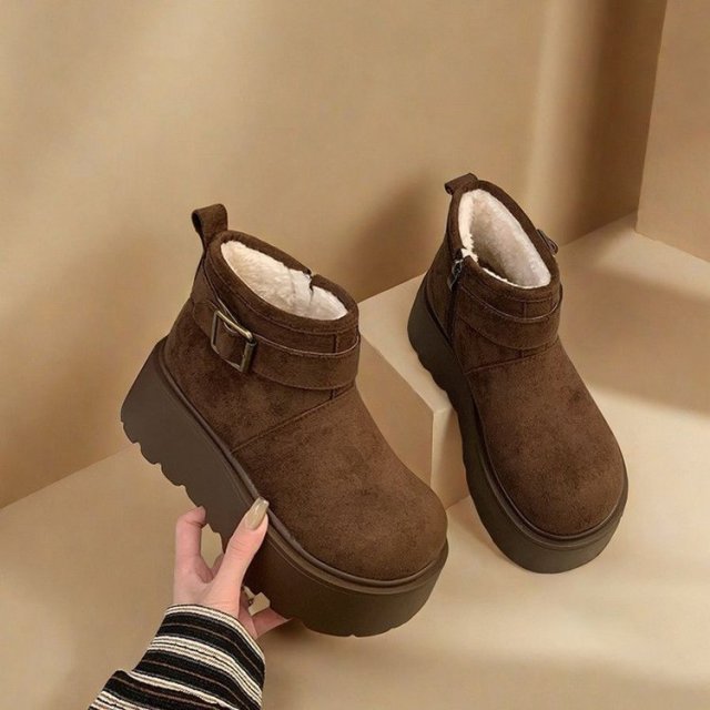 12872287.FANDEI冬季新款松糕厚底增高雪地靴女加绒加厚勃肯女鞋短靴东北棉鞋
