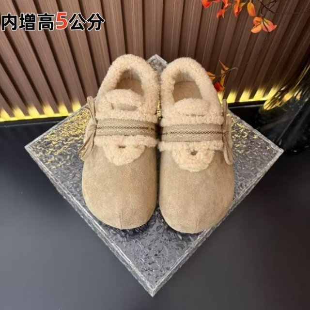 12879016.FANDEI秋冬新款厚底蝴蝶结加绒勃肯鞋女款增高一脚蹬懒人鞋保暖棉鞋