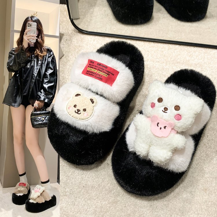 12882564.FANDEI高级感可爱毛毛拖鞋女秋冬新款外穿卡通网红欧货厚底毛绒棉拖