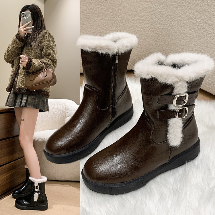 12882501.FANDEI显瘦显白雪地靴女冬季新款百搭中筒加绒加厚保暖厚底靴子