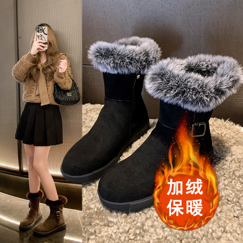 12882435.FANDEI复古增高毛毛雪地靴女冬季新款软底防滑短靴加绒加厚保暖棉鞋