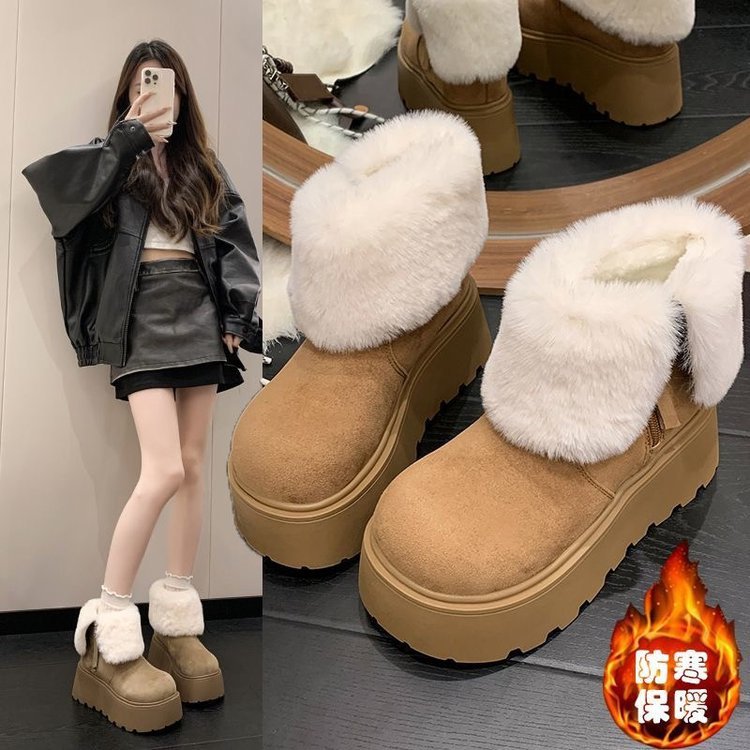13056305.FANDEI小个子厚底增高东北雪地靴女冬季新款毛毛中筒棉鞋加绒保暖短靴