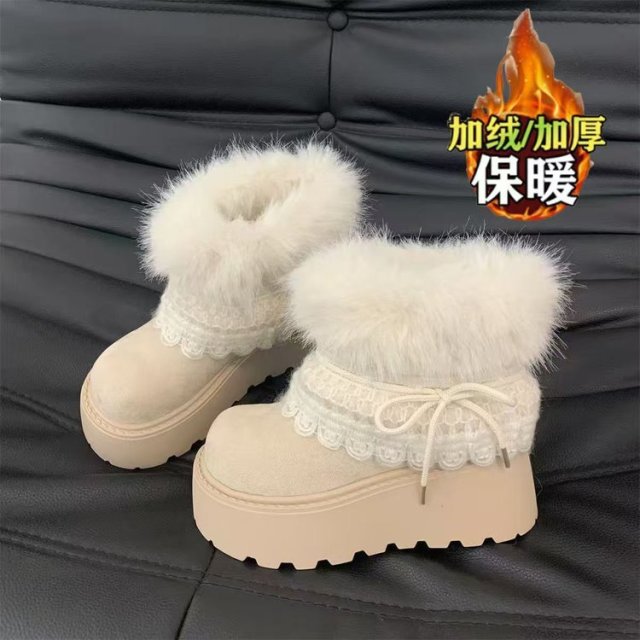 13081508.德国飞鹰厚底毛毛雪地靴女冬季新款加绒加厚保暖中筒可爱东北毛毛靴