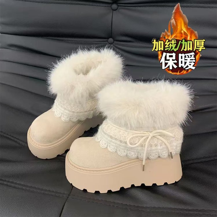 13081508.德国飞鹰厚底毛毛雪地靴女冬季新款加绒加厚保暖中筒可爱东北毛毛靴