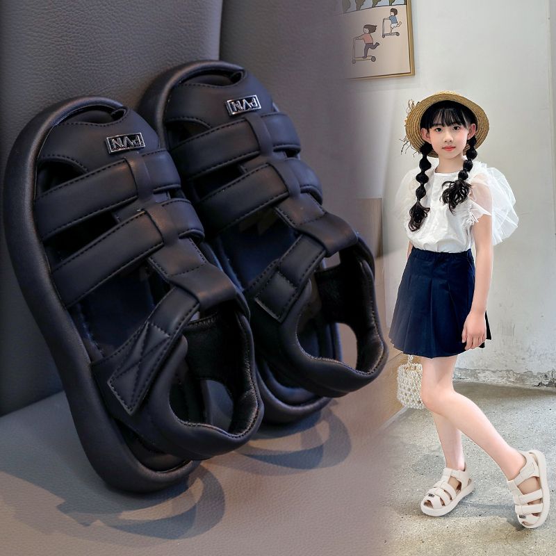 13353811.德国飞鹰儿童包头凉鞋2026夏季新款防滑厚底沙滩鞋小女孩镂空时尚罗马凉鞋(拍大一码)
