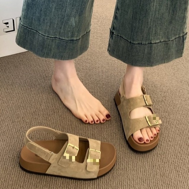 13482534.EH 厚底露趾勃肯凉鞋女款2026新款夏季外穿百搭不累脚女士沙滩罗马鞋