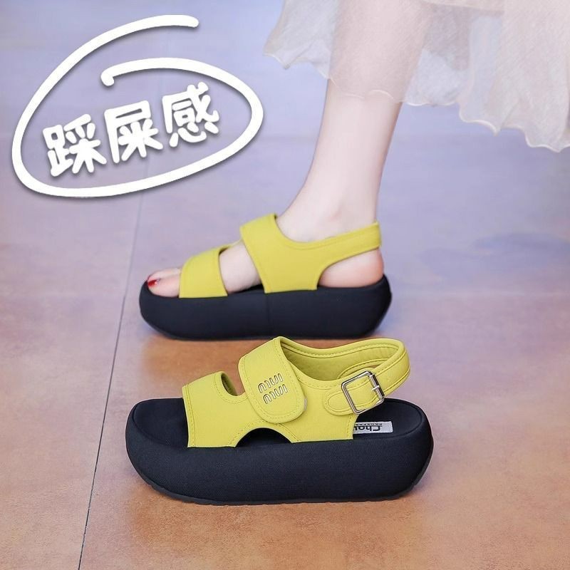 13509694.FANDEI踩屎感超软凉鞋女2026新款夏季魔术贴外穿沙滩鞋小个子厚底罗马鞋