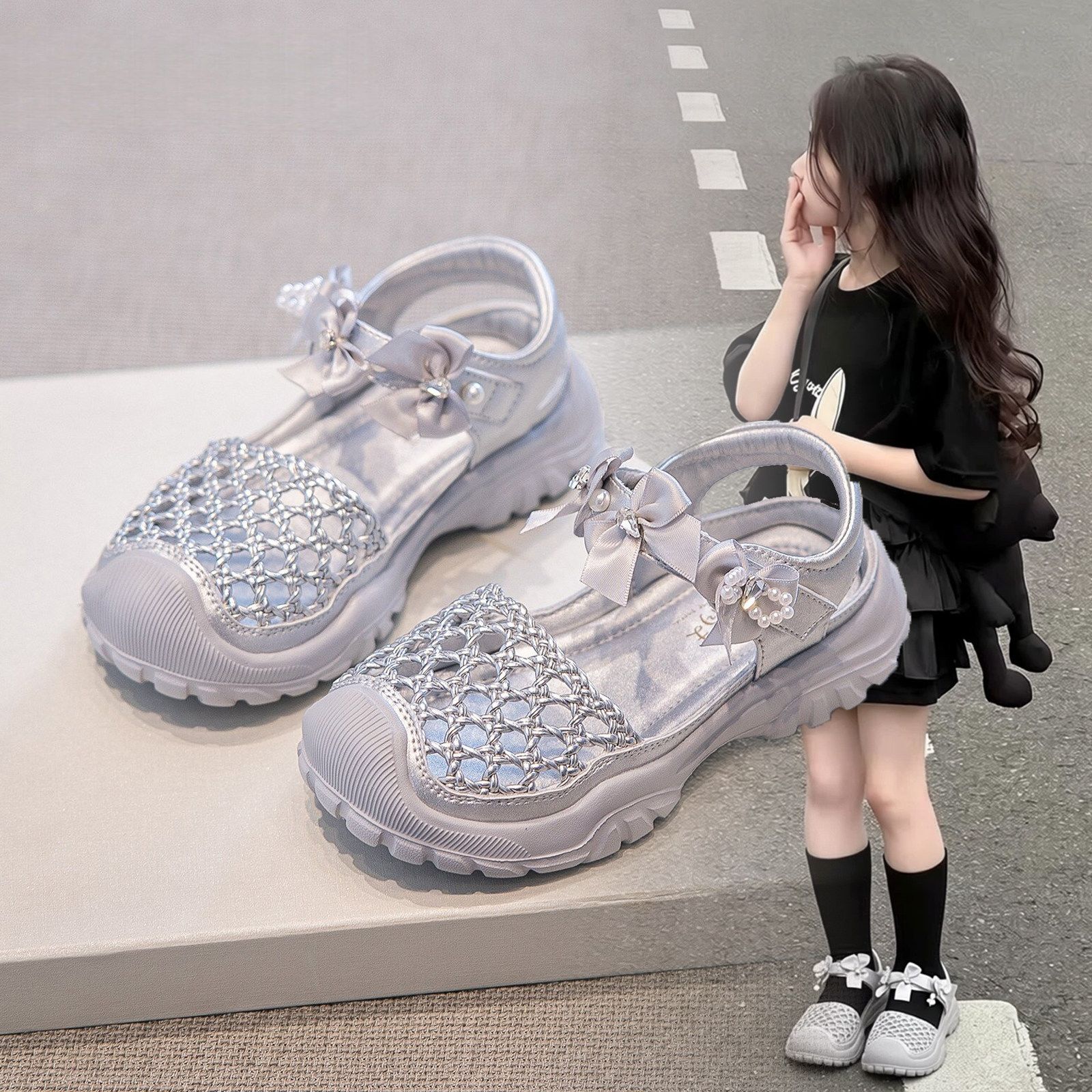 13516857.EH 2026年夏季新款女童镂空包头编织凉鞋百搭鞋子小童宝宝公主鞋韩版
