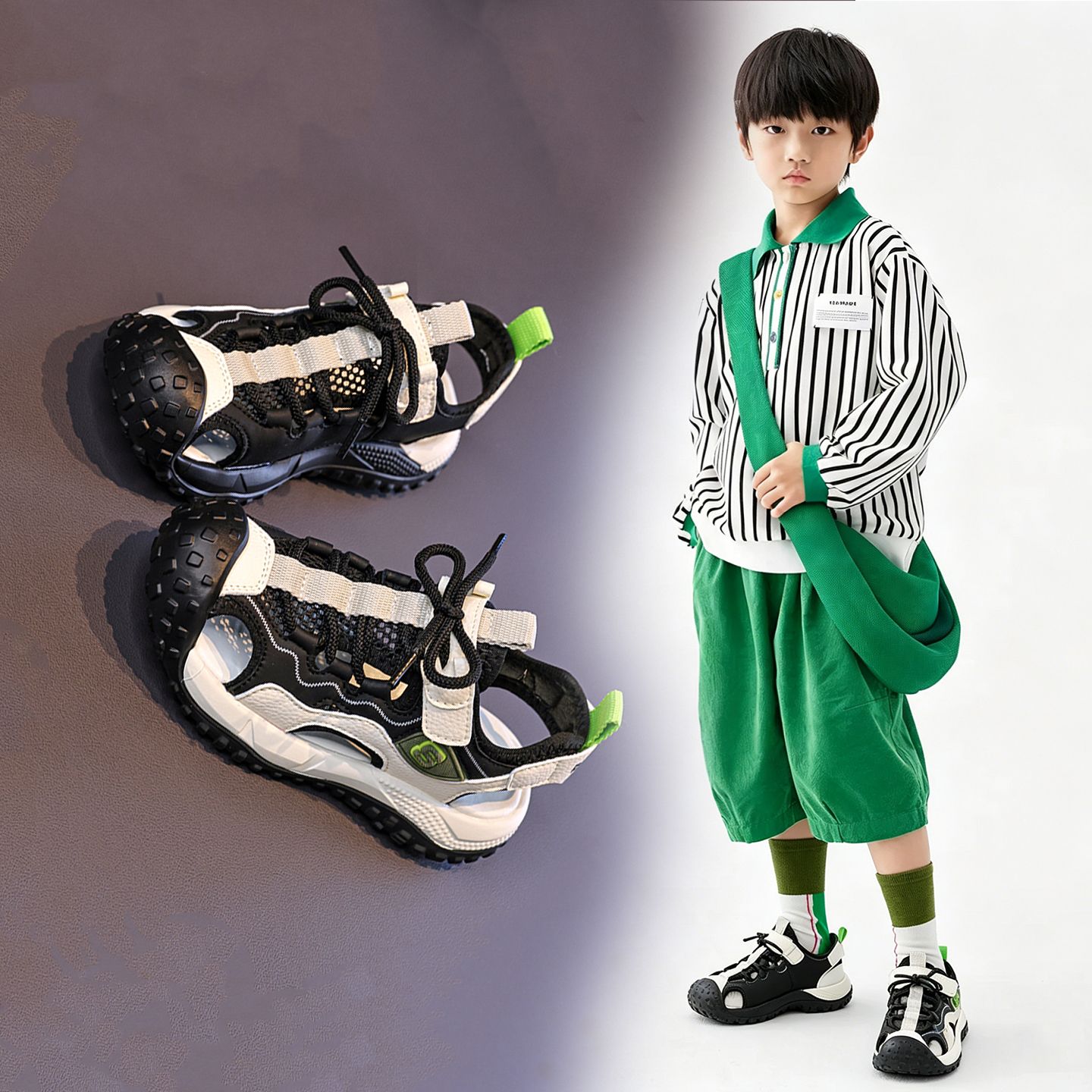 13516934.EH 2026夏季韩版包头运动凉鞋软底儿童松紧带框子中童男孩女童溯溪鞋