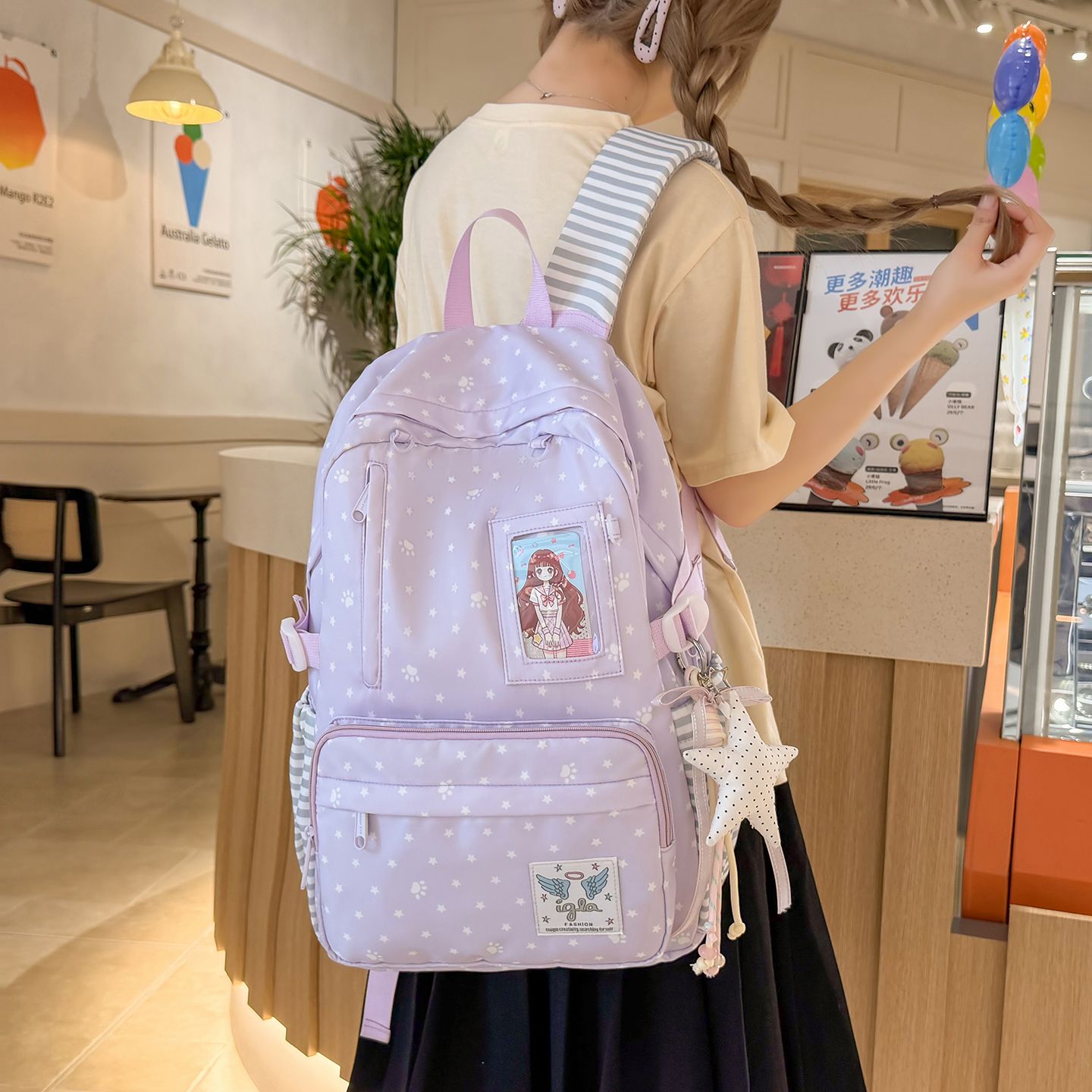 13773759.德国飞鹰奶雾白小波点双肩包小众ins清新二次元痛包初高中书包女通勤背包