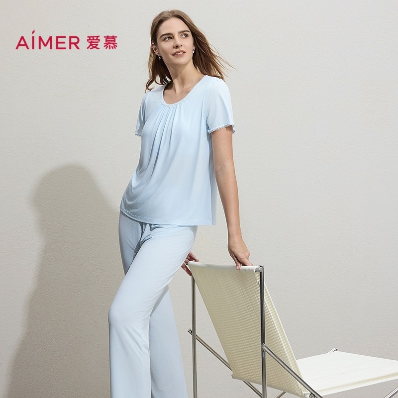 13159736.爱慕 26SS沁凉带杯短袖九分裤套装女式家居服套装 AM46C882