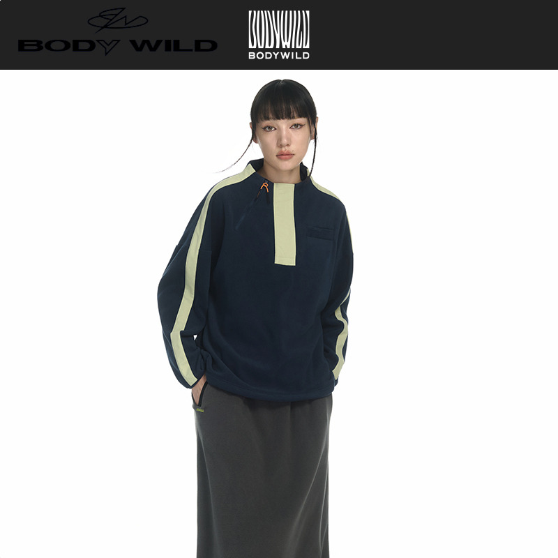 13597763.宝迪威德 女式立领抓绒梭织拼接卫衣 ZBN81AR1A