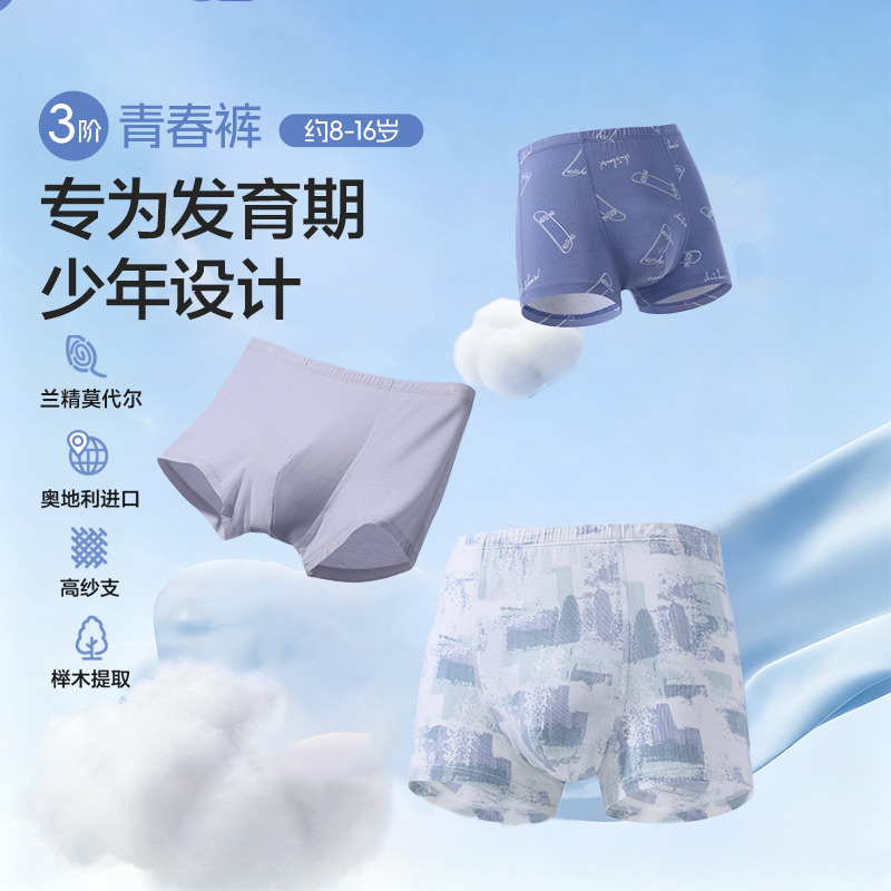 13794196.【2条装】爱慕儿童分阶裤三阶青春裤少男内裤平角裤男大童抗菌天丝莫代尔