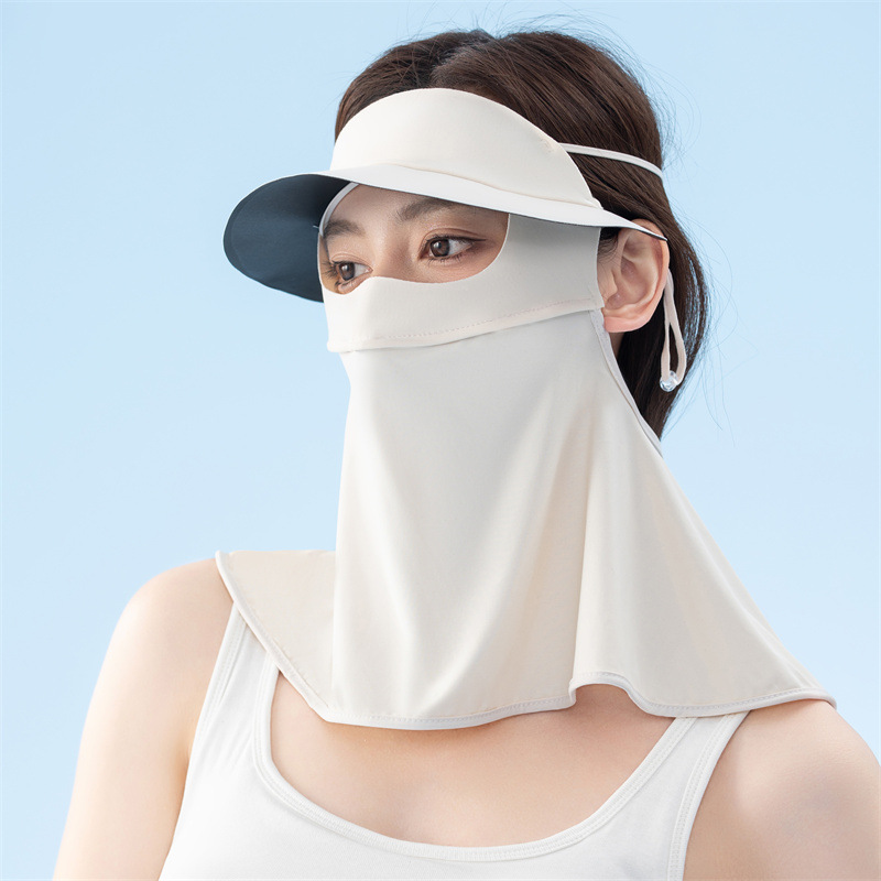 10407521.望远行 新款护颈脸基尼全脸防护遮阳面罩遮阳女黑胶面纱脸罩