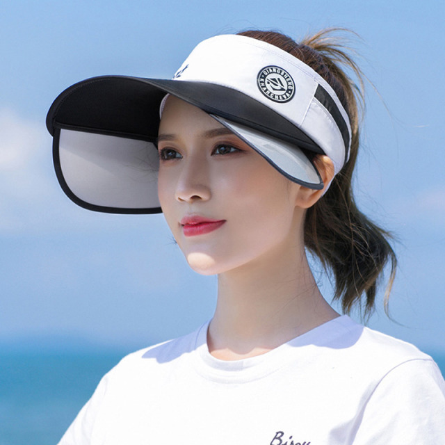 10860045.望远行 空顶遮阳帽女夏沙滩遮阳帽骑车运动户外遮脸太阳帽子秒杀