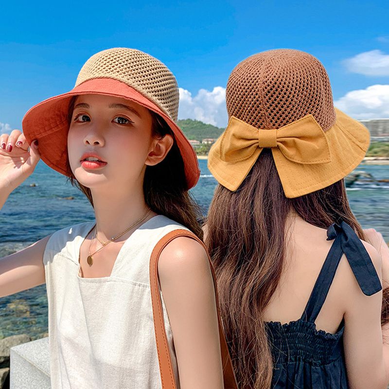 10874402.望远行 蝴蝶遮阳帽女夏天可折叠小沿帽网眼渔夫帽太阳帽镂空沙滩编织草帽秒杀