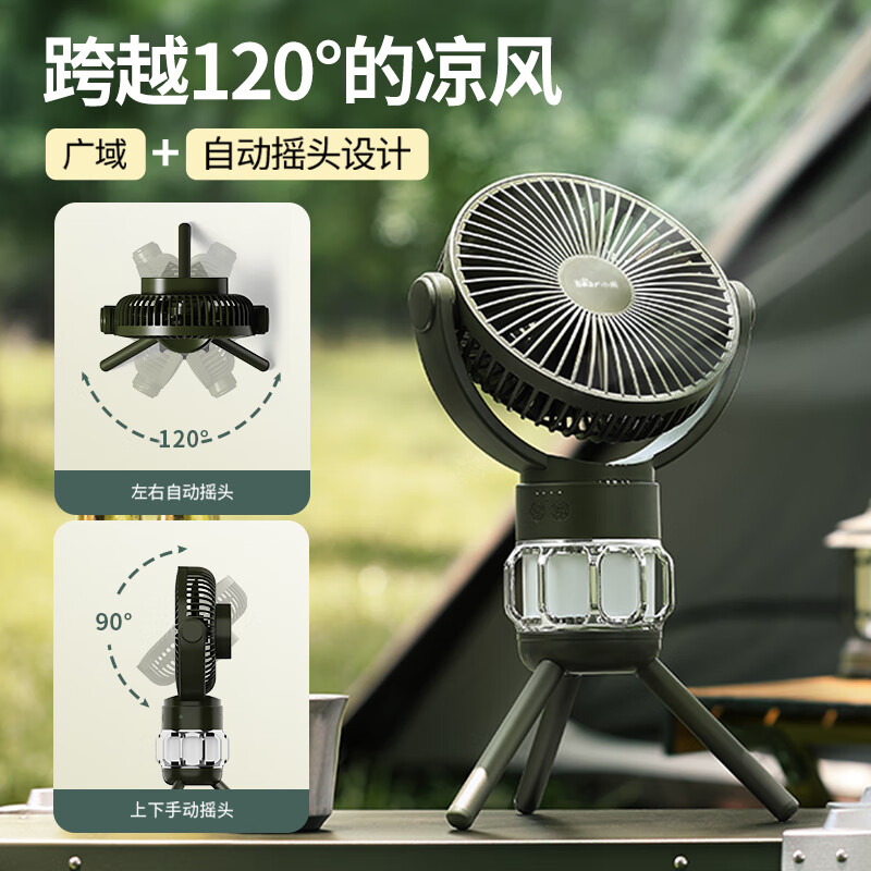 10487868.小熊 电风扇 户外摇头露营充电款带夜灯三脚架可倒挂风扇 HFS-A05C5