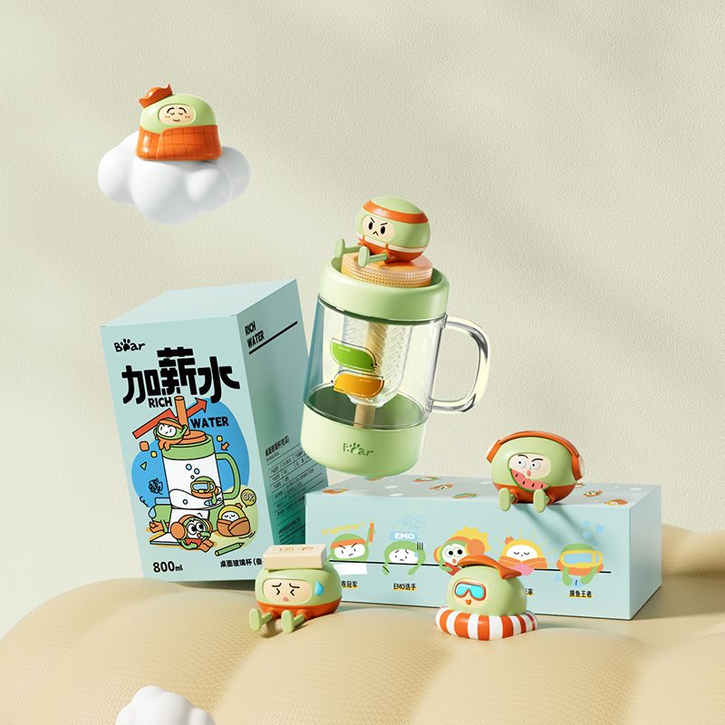 12322923.小熊 玻璃水杯 茶水玻璃杯吸管杯带把手吸管杯耐高温办公室杯子CX-JB010
