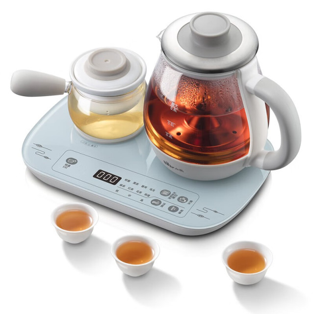 11349309.【中式茶盘 手工冲泡+小茶杯 】小熊 煮茶器养生壶 蒸汽喷淋式玻璃加厚办公室全自动泡花茶壶黑茶电茶炉烧水壶茶具套装