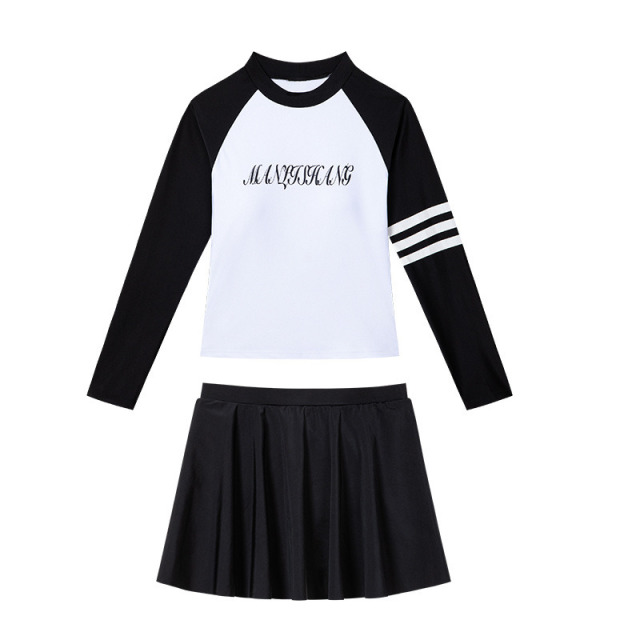 10452159.巴洛尼莫新品成人泳衣女长袖保守分体式显瘦游泳衣泡温泉游泳涉水套装YY8897