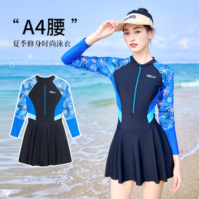 10881342.巴洛尼莫泳衣女士长袖防晒运动保守新款连体冲浪游泳衣酒店温泉泳装女显瘦YY8932
