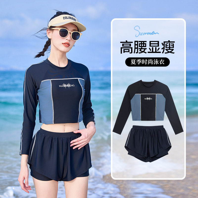 10911279.巴洛尼莫分体泳衣女2024新款显瘦遮肚保守防晒馆专用长袖泡温泉游泳装女YY8938