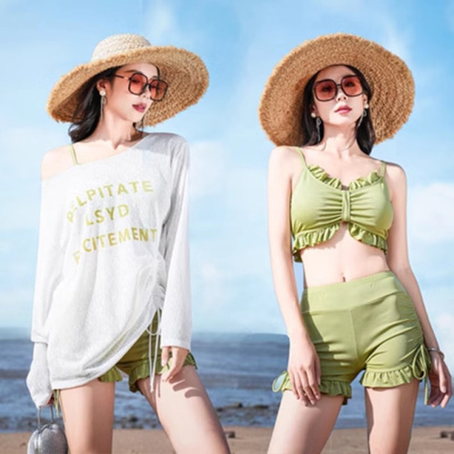 10987983.巴洛尼莫分体泳衣女新款超仙小胸ins三件套温泉保守遮肚显瘦长袖罩衫泳装YY6696