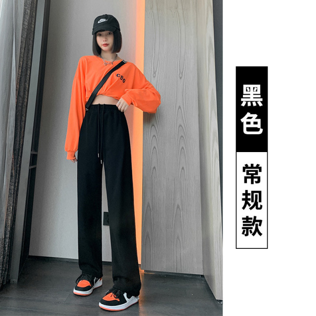 11210856.巴洛尼莫美式运动裤女春秋新款高腰显瘦宽松两穿休闲阔腿裤百搭抽绳卫裤子KZ1960