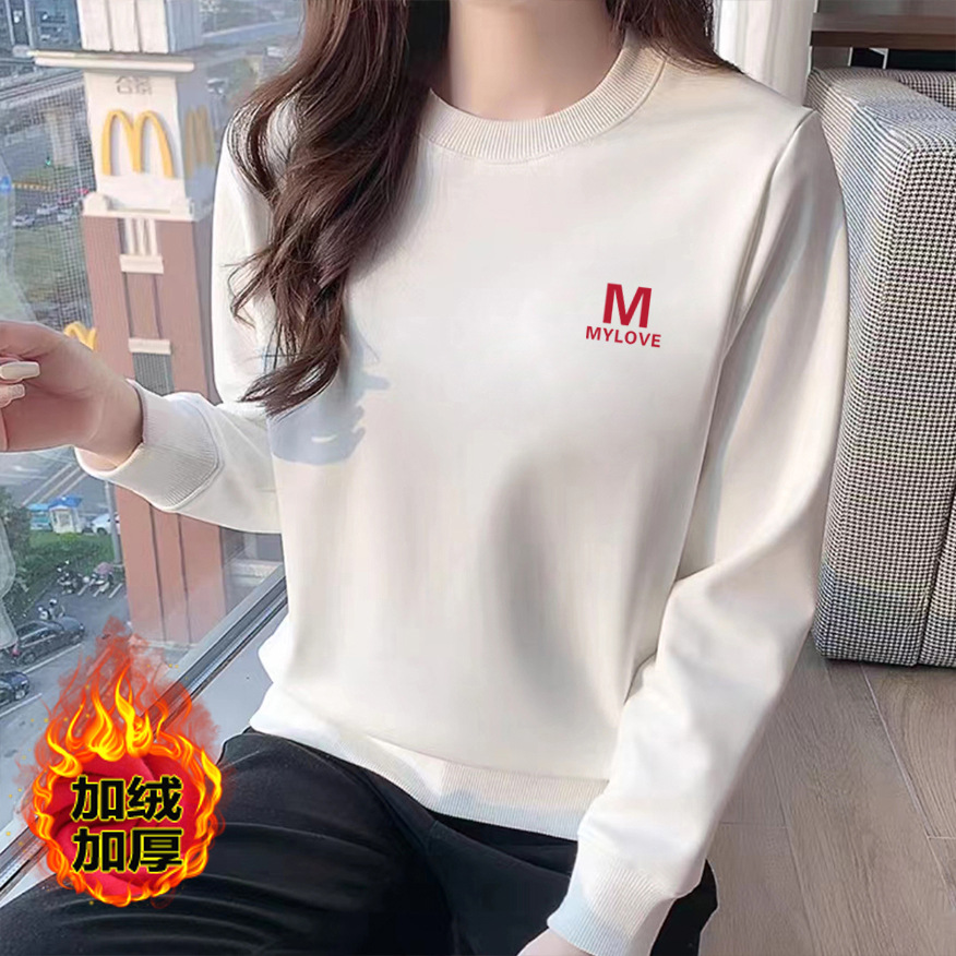 11290136.巴洛尼莫新款圆领卫衣女时尚洋气减龄印花宽松百搭长袖加绒上衣