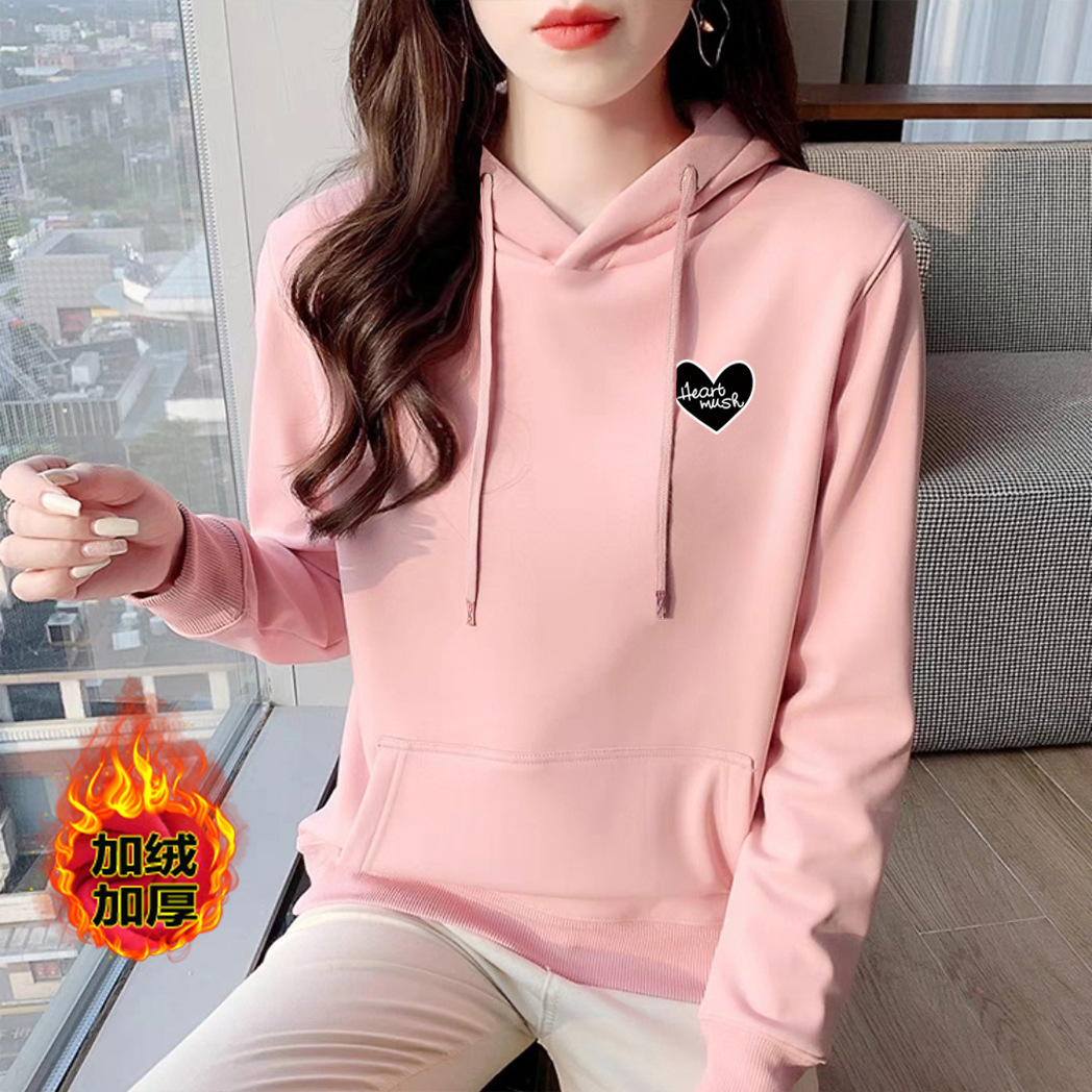 11401503.巴洛尼莫连帽卫衣女时尚洋气减龄印花宽松百搭长袖显瘦加绒加厚上衣WY1450