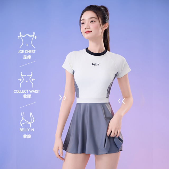 11985585.巴洛尼莫时尚百褶A字裙式女士泳衣分体短裤速干沙滩度假泳装保守高级感YYA10