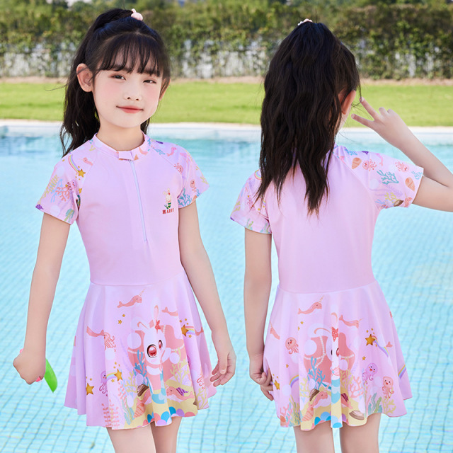 13604076.巴洛尼莫2026夏季新款卡通兔兔儿童泳衣学生训练泳装女童泳衣YY627
