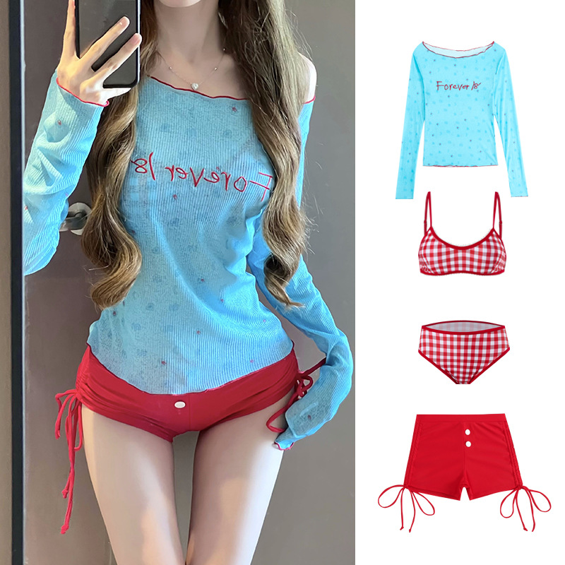 12157757.巴洛尼莫高级感泳衣女分体四件套长袖学生少女可爱日系绝美温泉游泳衣YY7151