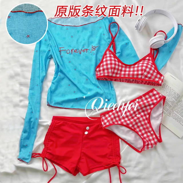 12157757.巴洛尼莫高级感泳衣女分体四件套长袖学生少女可爱日系绝美温泉游泳衣YY7151