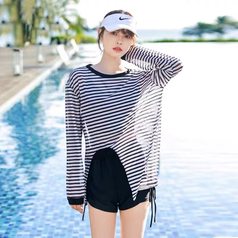 13604013.巴洛尼莫泡温泉泳衣女显瘦遮肚防晒长袖水上乐园保守遮肚子显瘦三件套YY2385