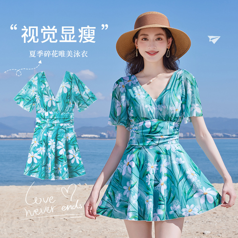 13604012.巴洛尼莫新款女士泳衣个性复古油画风印花连体泳装高腰显瘦露背泳裙YY8891
