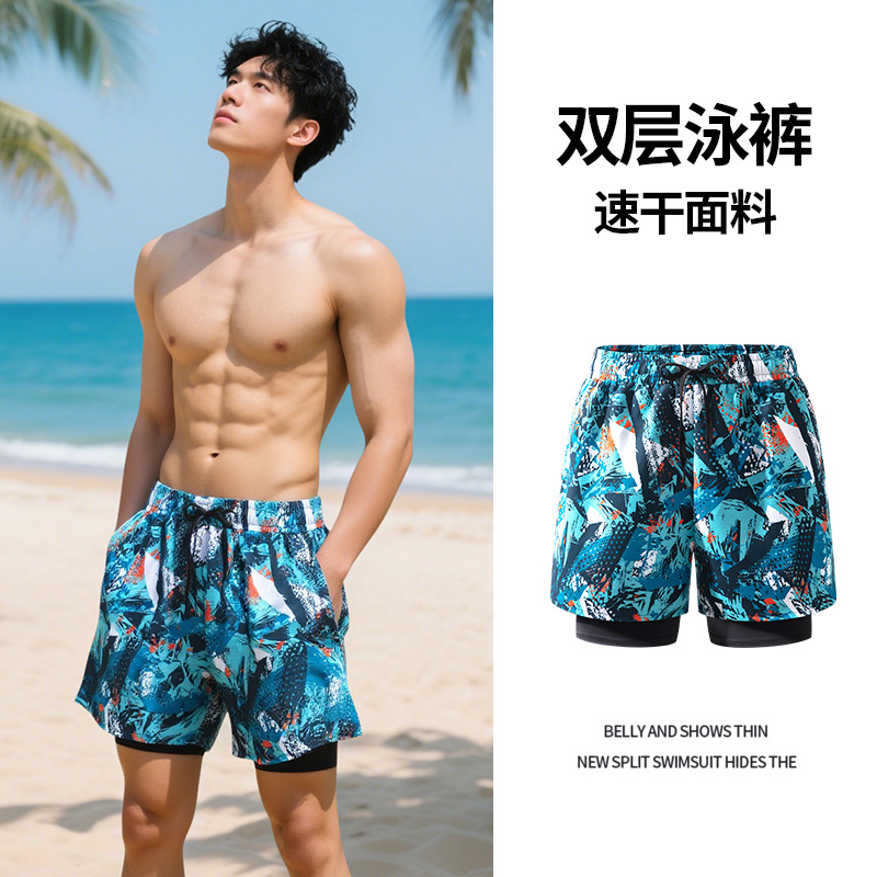 13344718.巴洛尼莫夏季外穿男士沙滩裤休闲花短裤男士夏威夷沙滩宽松运动双层五分裤YYK9919