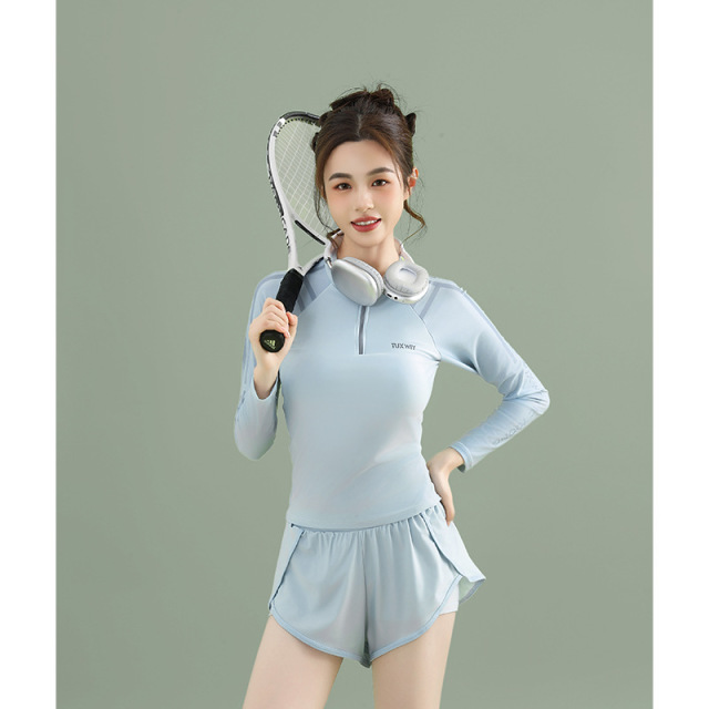 13733470.巴洛尼莫新款女士分体长袖两件套运动休闲防晒少女保守显瘦泳装女YY2518