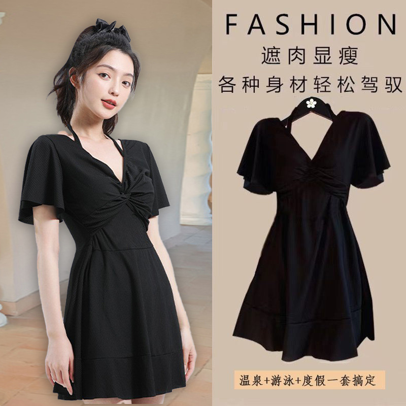 13603946.巴洛尼莫大码泳衣女专业遮肉连体裙式保守显瘦温泉度假游泳衣YYZY1965