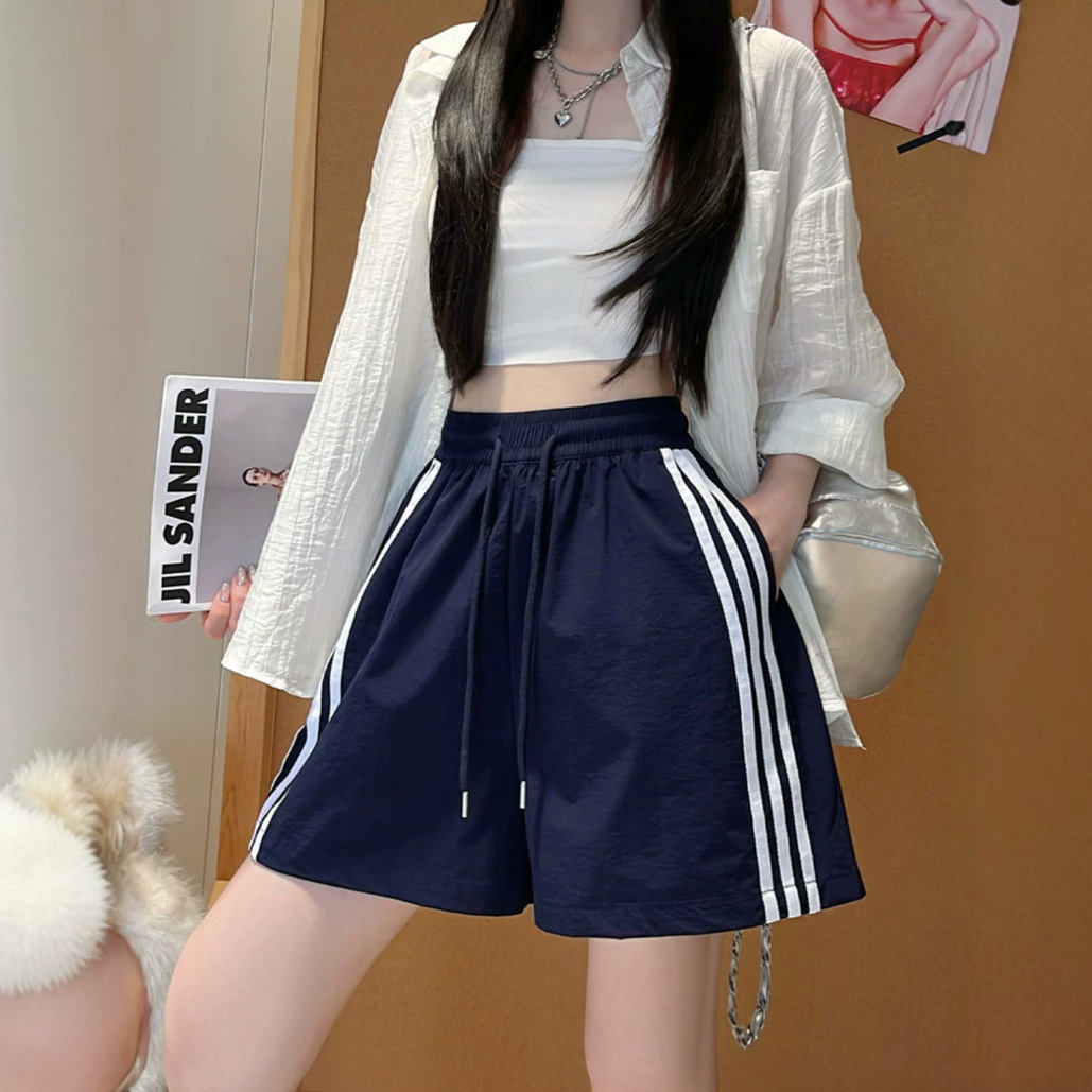 13676652.巴洛尼莫美式抽绳宽松阔腿裤女夏季2026新款小个子运动显瘦速干短裤KZ12654